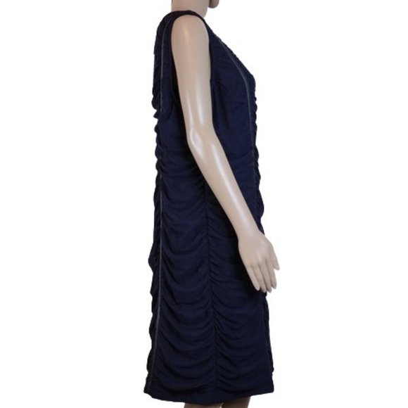 Lane Bryant Navy Blue Ruched V Neck Sleeveless Dress 20 - Picture 4 of 13